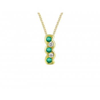 9ct Yellow gold Diamond and Emerald wave pendant