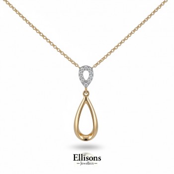 9ct Gold Pave Diamond Pear drop pendant chain