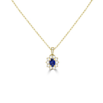 9ct Yellow Gold Sapphire and Diamond Oval Cluster Pendant 9ct Yellow Gold Sapphire and Diamond Oval Cluster Pendant