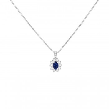 9ct White Gold Sapphire and Diamond Cluster pendant