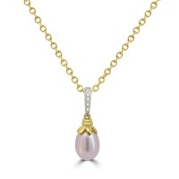 9ct Gold Freshwater Pearl and Diamond Drop pendant