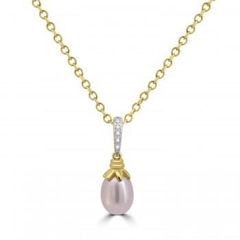 9ct Gold Freshwater Pearl and Diamond Drop pendant