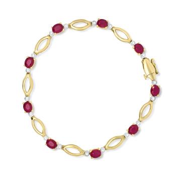 9ct Gold Ruby and Diamond Open Leaf bracelet
