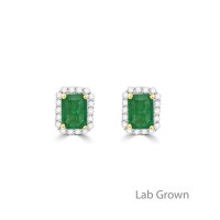 9ct Gold natural Emerald and Lab Grown Diamond Stud Earrings