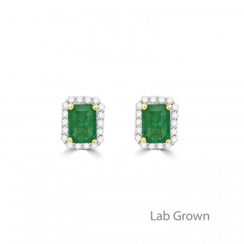 9ct Gold natural Emerald and Lab Grown Diamond Stud Earrings
