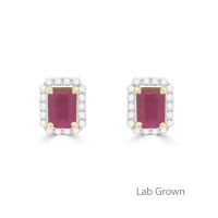 9ct Gold Ruby and Lab Grown Diamond octagonal stud earrings