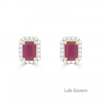 9ct Gold Ruby and Lab Grown Diamond octagonal stud earrings