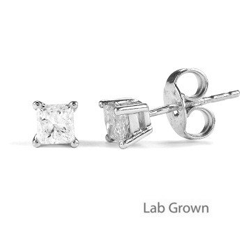 9ct White Gold Princess cut Solitaire Lab Grown Diamond studs