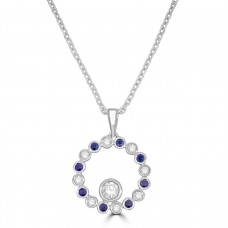9ct White Gold Sapphire and Lab Grown Diamond Circle pendant