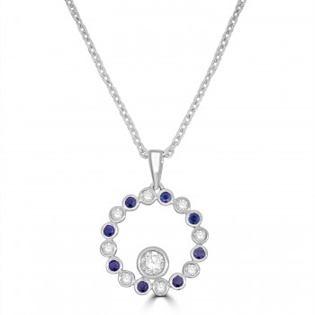 9ct White Gold Sapphire and Lab Grown Diamond Circle pendant