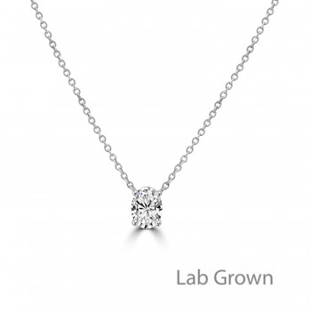 9ct White Gold Solitaire Oval Lab Grown Pendant chain