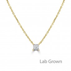 9ct Gold Princess cut Lab Grown Diamond Solitaire pendant chain