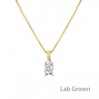 18ct Gold Platinum Solitaire Oval Lab Grown Diamond Pendant