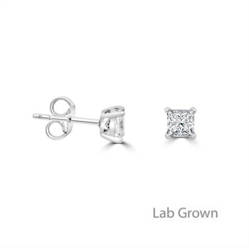 Sterling silver Princess cut Lab Grown Diamond stud earrings