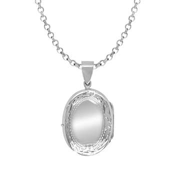 Sterling  silver Oval Engraved Locket Pendant chain