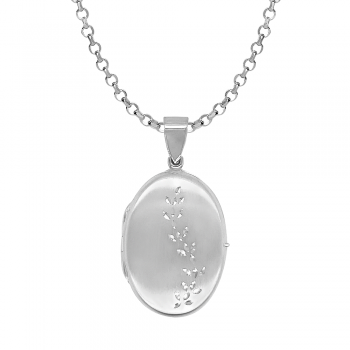Sterling silver Oval Petal Locket Pendant chain