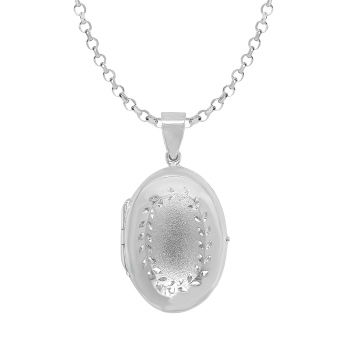 Sterling silver Oval Satin Petal Locket Pendant chain