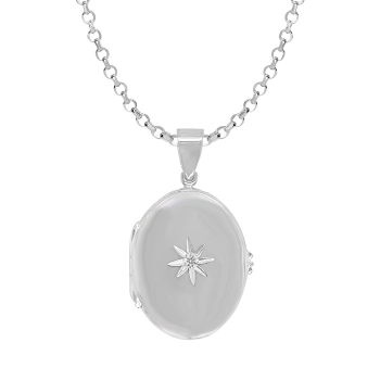 Sterling Silver Oval Star set Locket Pendant Chain