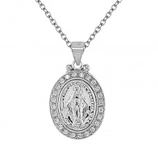 Sterling silver stone set Miraculous Medal pendant chain