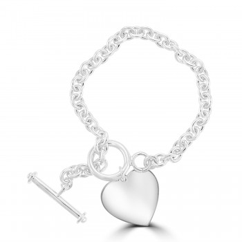 Silver Heavy T-Bar and Heart Bracelet.