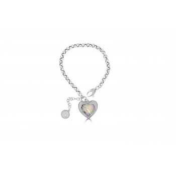 Silver Mother of Pearl Heart Charm Bracelet.