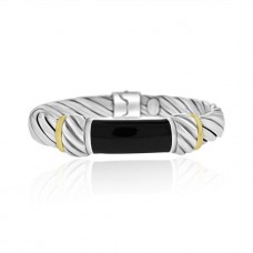 Sterling silver, Onyx & 18ct Gold Hinged Bangle