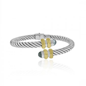 Sterling Silver 18ct Yellow Gold Aquamarine Twist Bangle