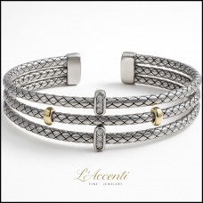 Sterling silver 18ct Gold Triple Strand Diamond Cuff Bangle