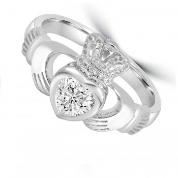 Sterling Silver White stone Claddagh ring