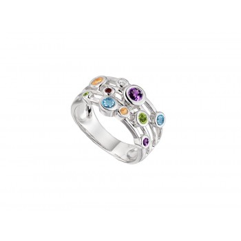 Sterling silver Coloured Gemstone Bubble ring