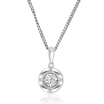 Sterling Silver Cubic Zirconia Solitaire Pendant Chain