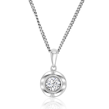 Sterling Silver Cubic Zirconia Solitaire Pendant Chain
