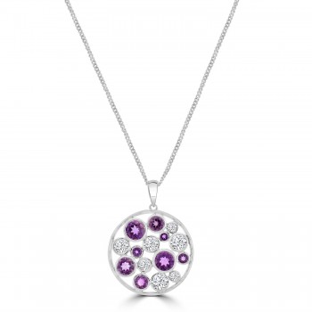 Sterling Silver Amethyst Disc Pendant chain