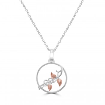 Sterling silver Two tone Rose Leaf in Circle Pendant chain
