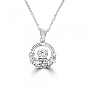Sterling Silver White Stone Claddagh pendant chain