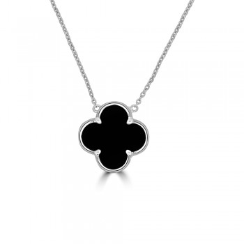 Sterling silver Black Onyx Clover pendant chain