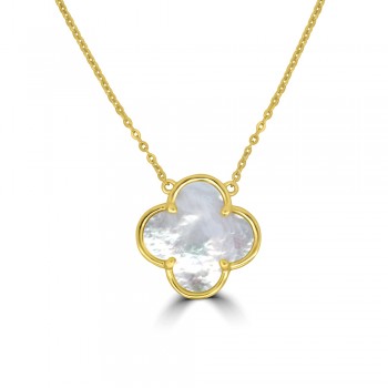 Gold plate Sterling silver Mother of Pearl Clover pendant chain