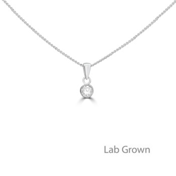 Sterling silver Lab Grown Diamond Solitaire Bezel pendant chain