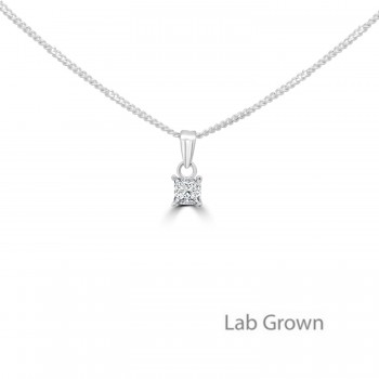 Sterling silver Princess cut Lab Grown Diamond pendant chain