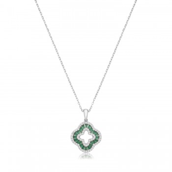 Sterling silver Emerald-green Clover pendant chain