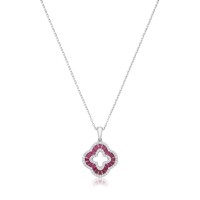 Sterling silver Ruby-red Clover pendant chain