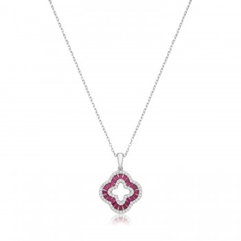 Sterling silver Ruby-red Clover pendant chain