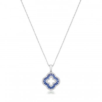 Sterling silver Sapphire-blue Clover pendant chain