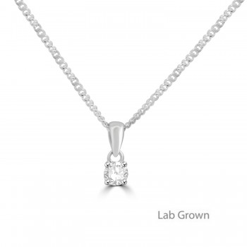Sterling silver Lab Grown 4mm Diamond Solitaire Pendant chain