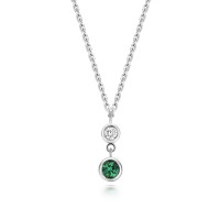 Sterling silver Lab Grown Emerald and Diamond Pendant chain