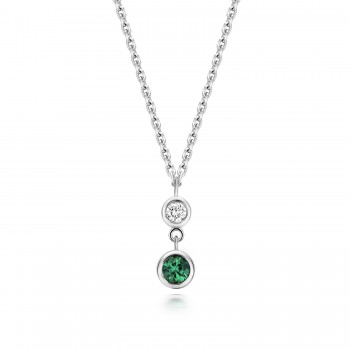 Sterling silver Lab Grown Emerald and Diamond Pendant chain