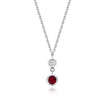 Sterling silver Lab Grown Ruby and Diamond Pendant chain