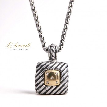 Sterling silver 18ct Gold Diamond Square Pendant