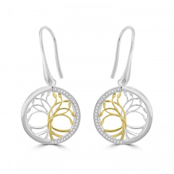 Sterling silver Two-tone Tree of Life Drop Earrings