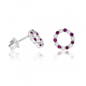 Sterling Silver Ruby Circle of Life Stud Earrings